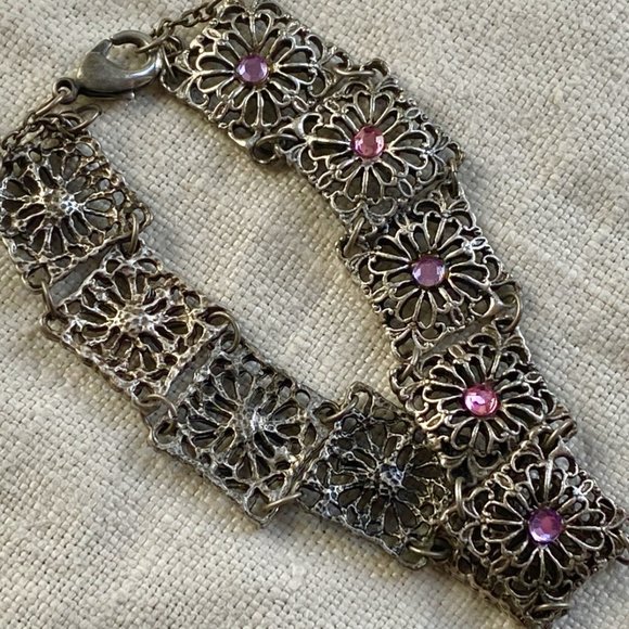 Nouveau Czech Rhinestone & Filagree Panel Bracelet - Picture 4 of 5
